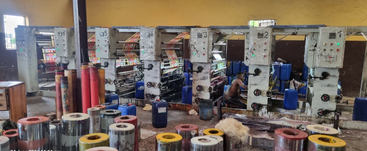 Multi-colour printing line at the Mimshak Pak carton and nylon packaging factory in Asaba, Delta State